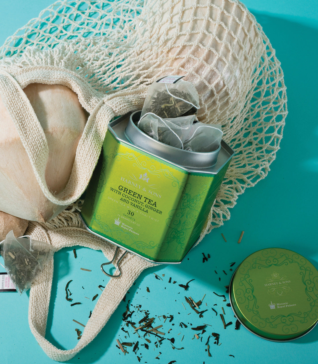 Harney & Sons Green Tea with Coconut, Ginger and Vanilla, HRP Tin of 30 Sachets