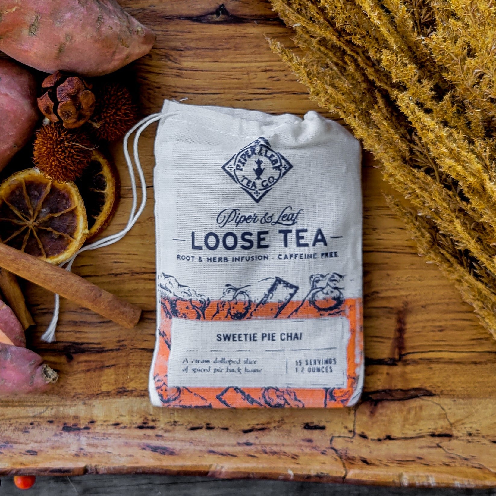 Piper and Leaf Sweetie Pie Chai Muslin Bag of Loose Leaf Tea - 15 Servings