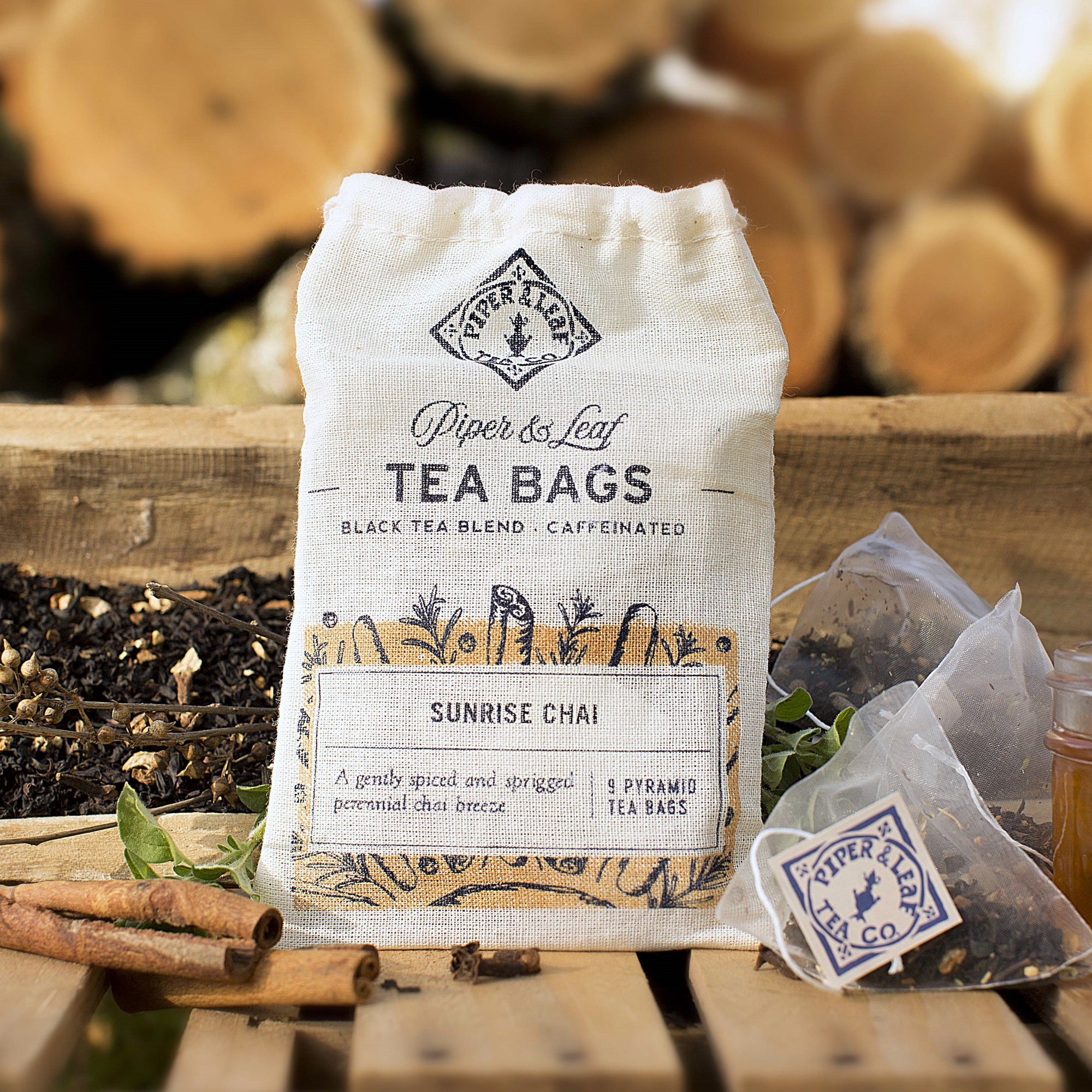 Piper and Leaf Sunrise Chai 9ct Tea Bags in Muslin