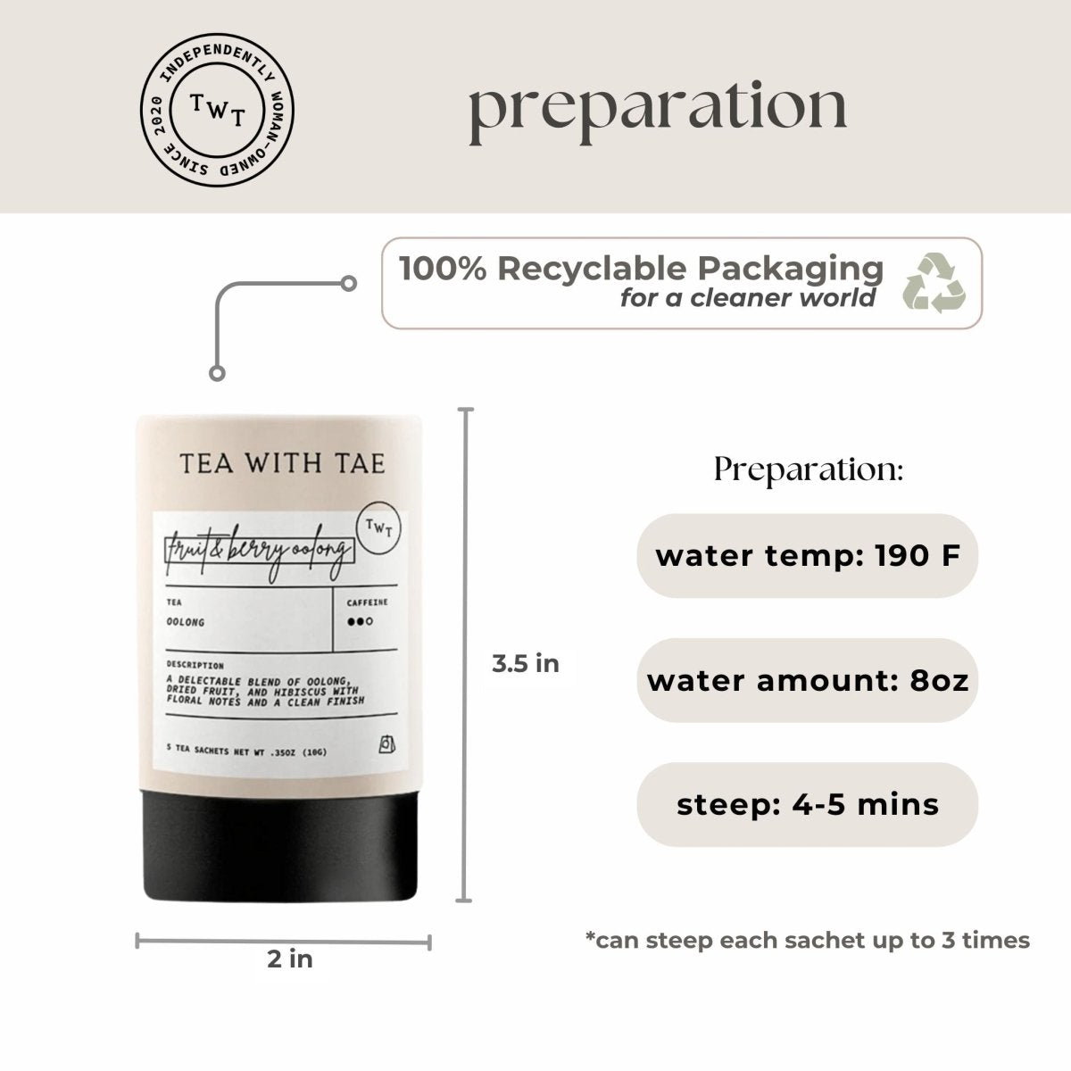 Tea with Tae Fruit & Berry Oolong Mini Tea Tube (5 tea bags)