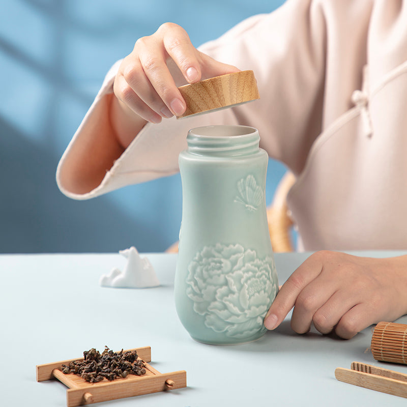 Acera Golden Age Peony Ceramic Tea Tumbler