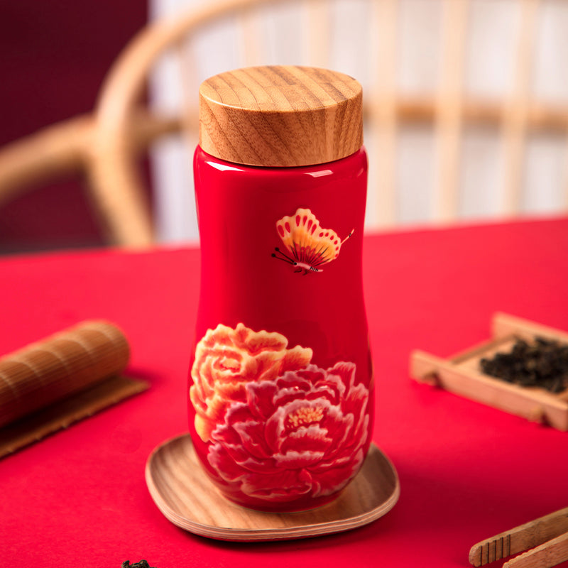 Acera Golden Age Peony Ceramic Tea Tumbler - Thumbnail 4