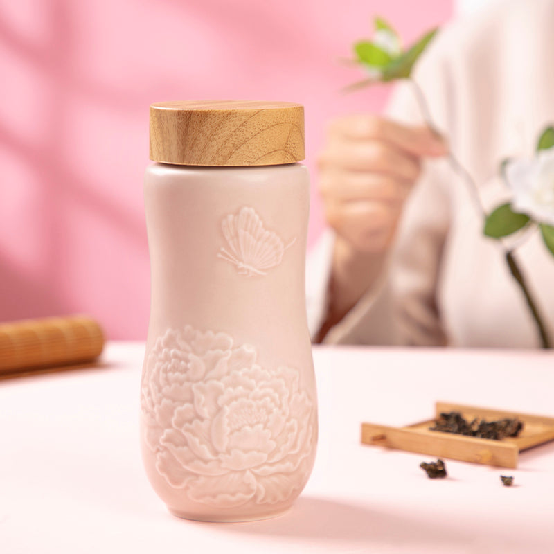 Acera Golden Age Peony Ceramic Tea Tumbler - Thumbnail 2