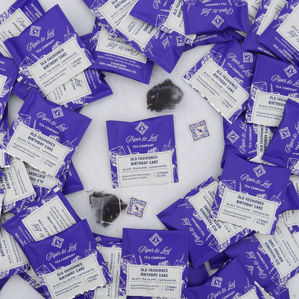 Piper and Leaf Old Fashioned Birthday Cake Case of Individually Wrapped Tea Bags- 50ct