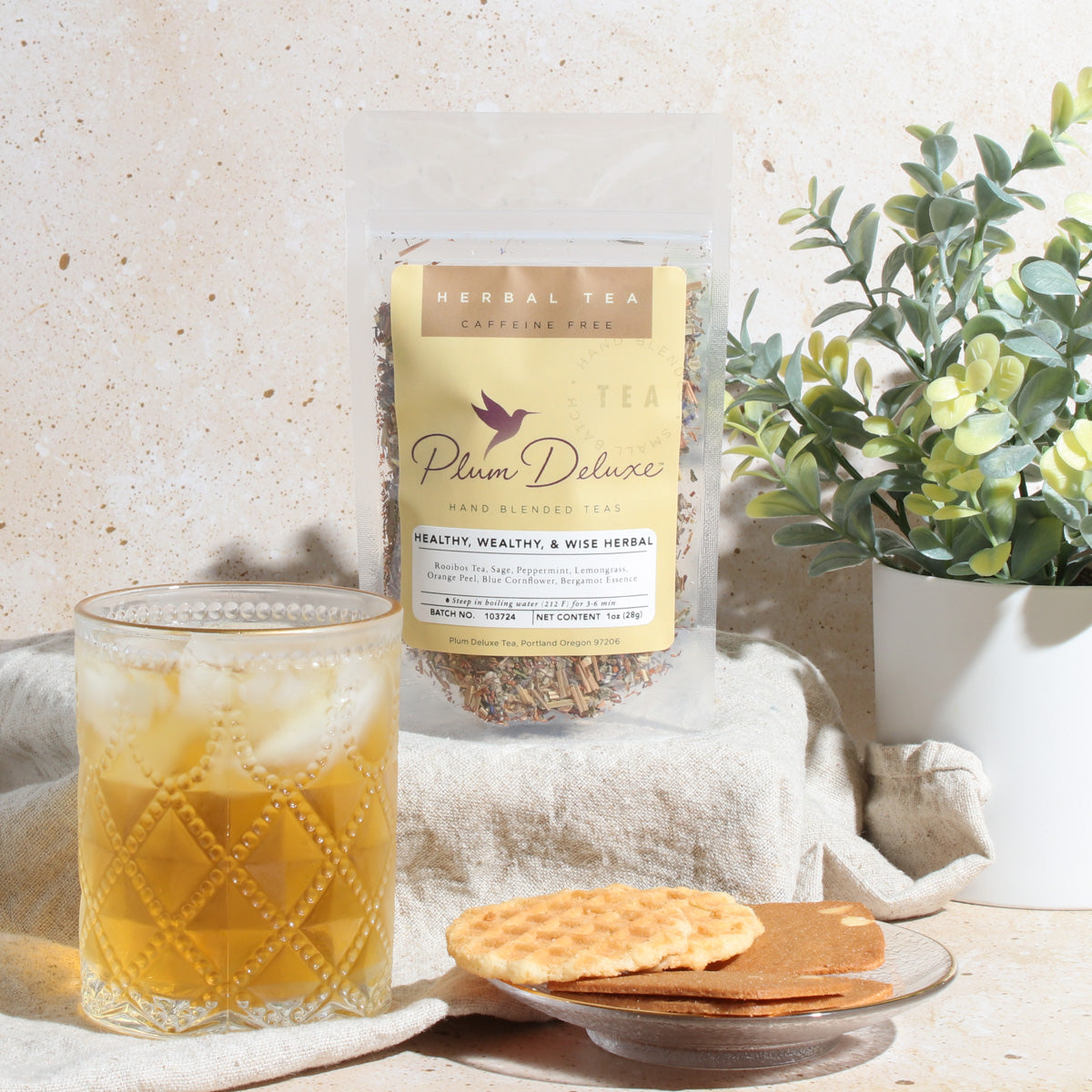 Plum Deluxe Healthy, Wealthy, & Wise Herbal Tea (Bergamot - Sage - Lemongrass - Mint)