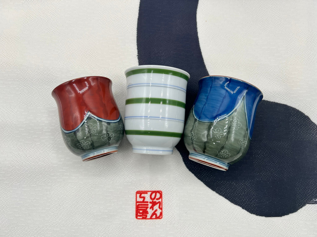 Inoue Tea Midori Stripe Green Hasami-yaki Yunomi - Japanese Teacup