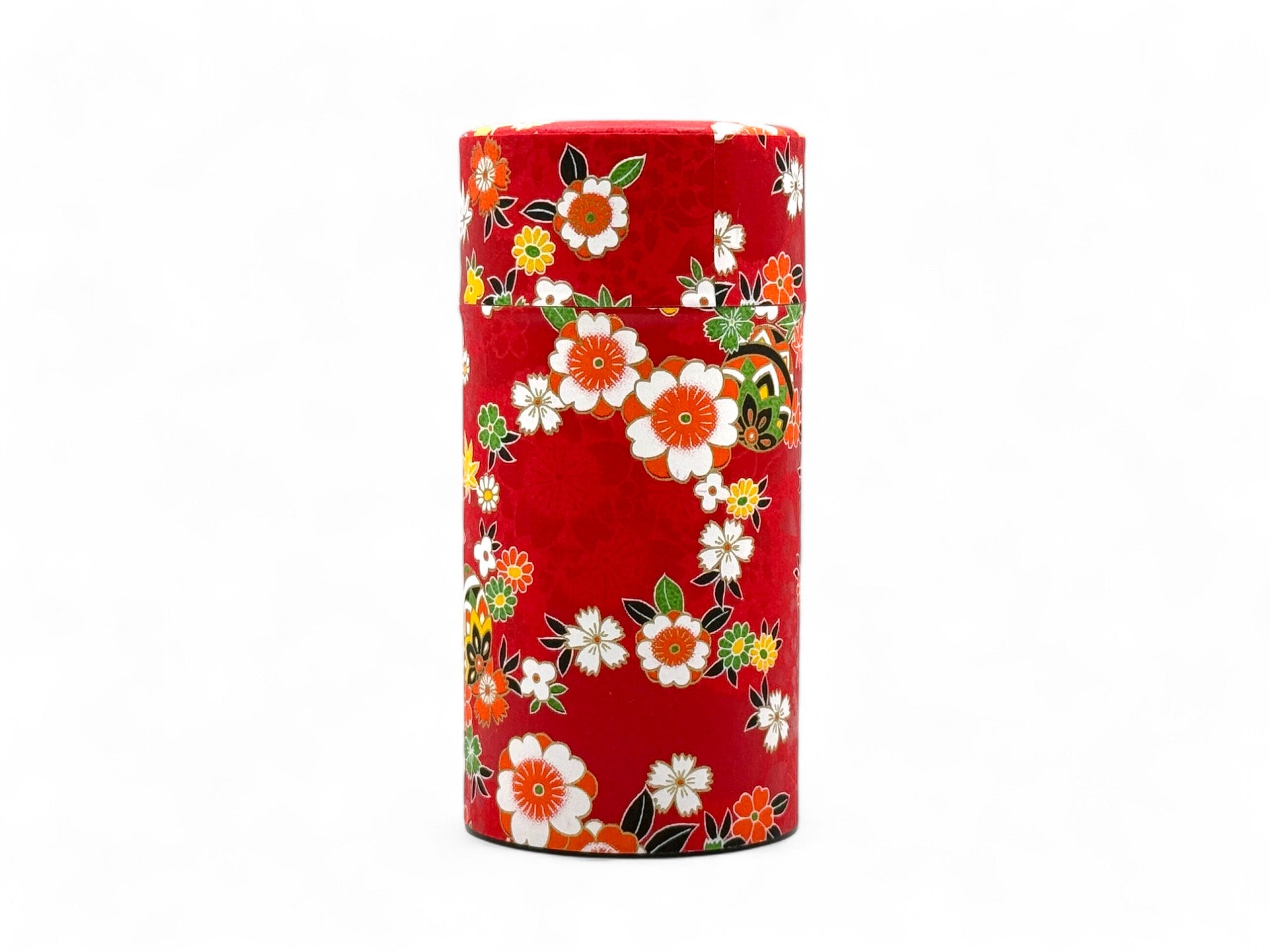 Inoue Tea Matsuri Red Washi Paper Wrapped Tea Canister (L) - Japanese Chazutsu
