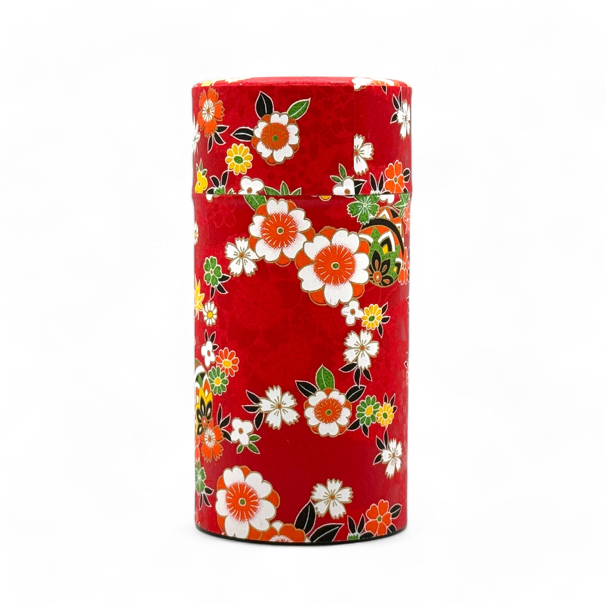Inoue Tea Matsuri Red Washi Paper Wrapped Tea Canister (L) - Japanese Chazutsu