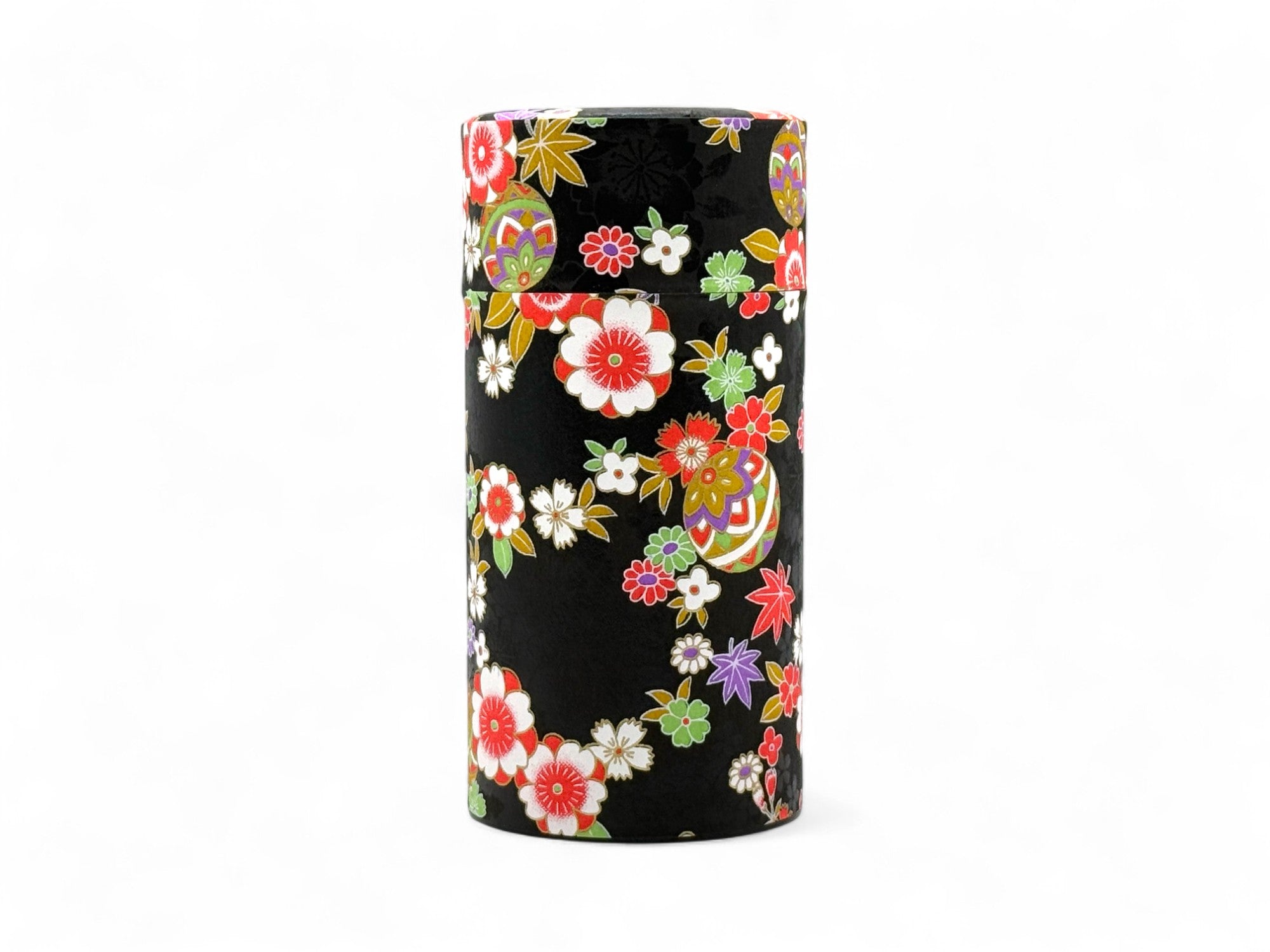 Inoue Tea Matsuri Black Washi Paper Wrapped Tea Canister (L) - Japanese Chazutsu