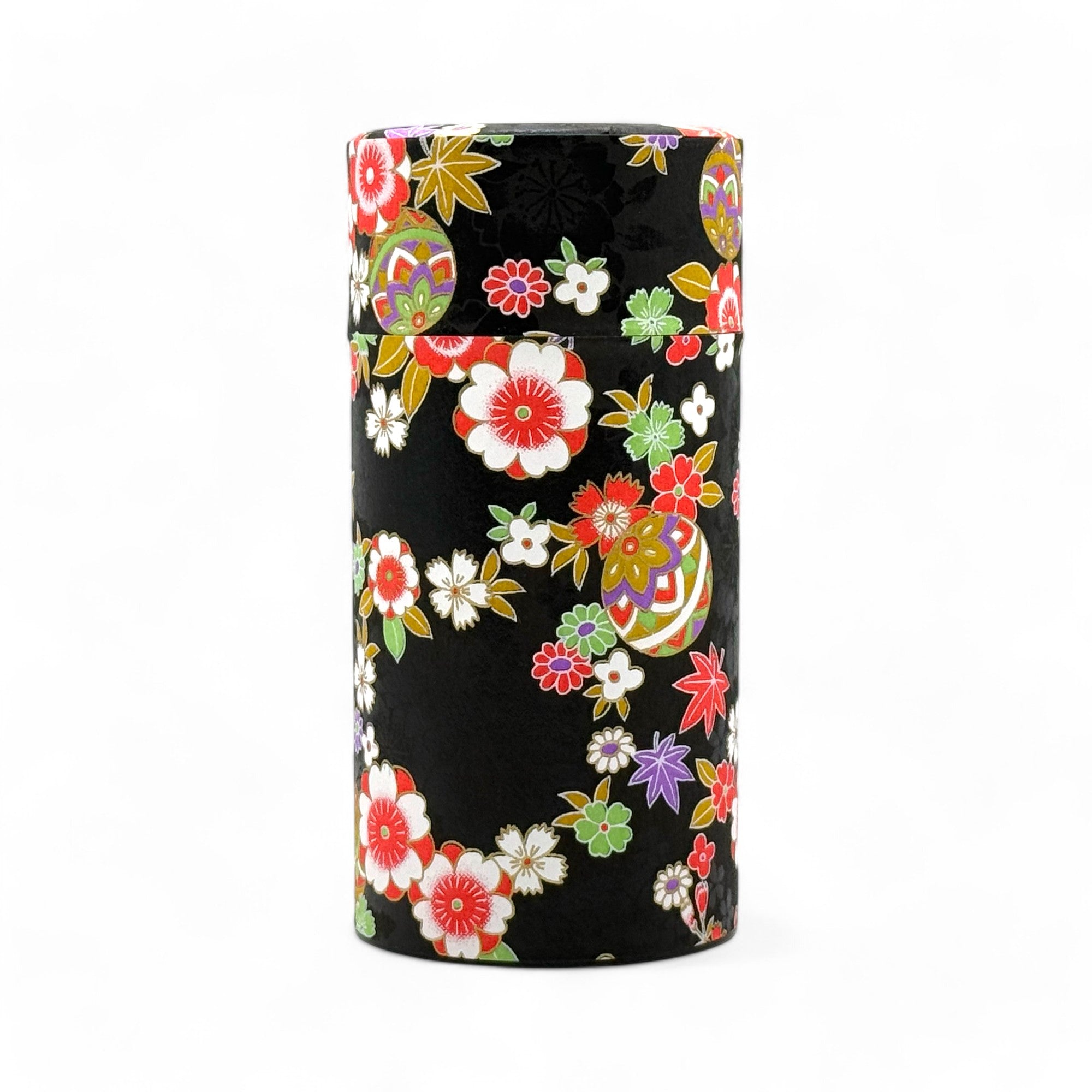 Inoue Tea Matsuri Black Washi Paper Wrapped Tea Canister (L) - Japanese Chazutsu