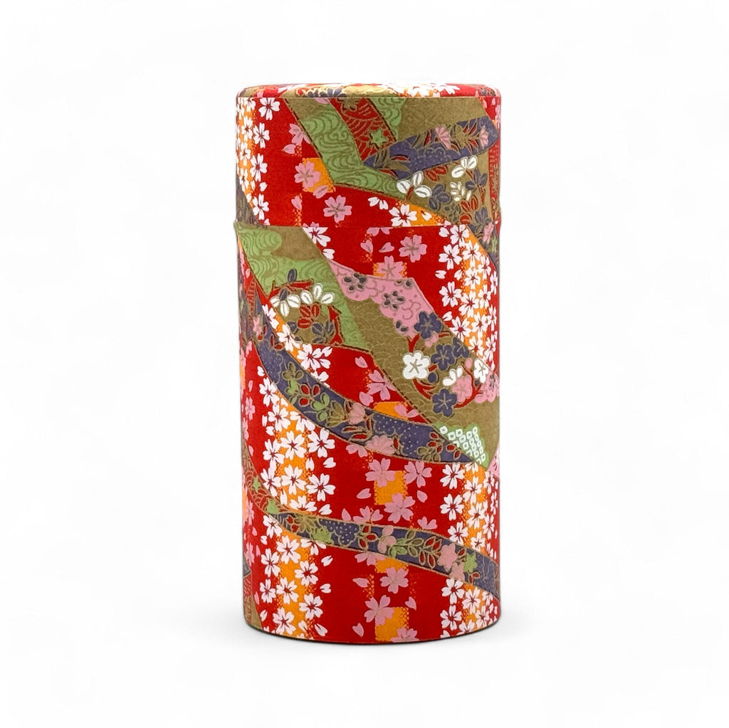 Inoue Tea Oiwai Red Washi Paper Wrapped Tea Canister (L) - Japanese Chazutsu