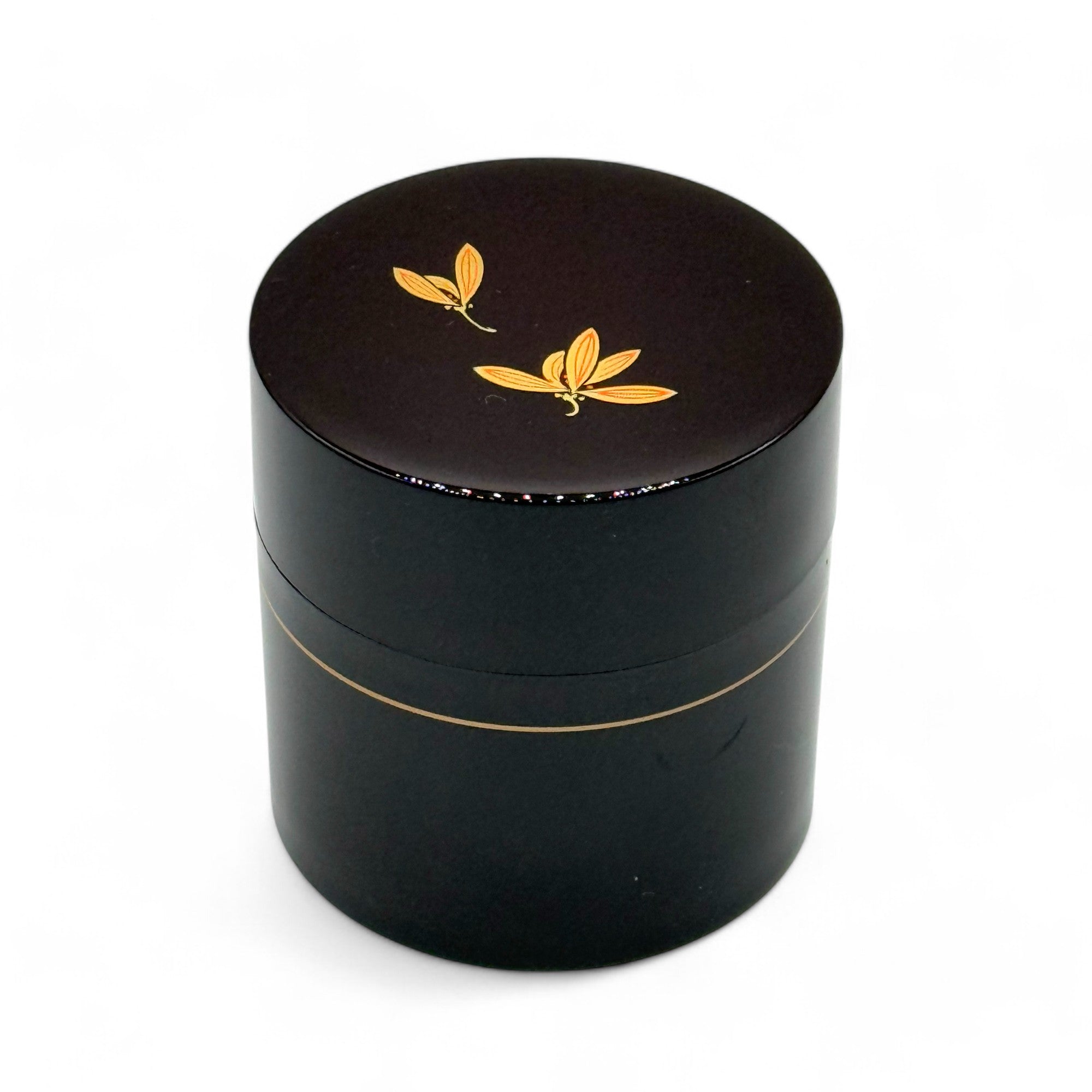 Inoue Tea Tame Golden Leaf Brown Resin Lacquered Tea Canister - Japanese Chazutsu