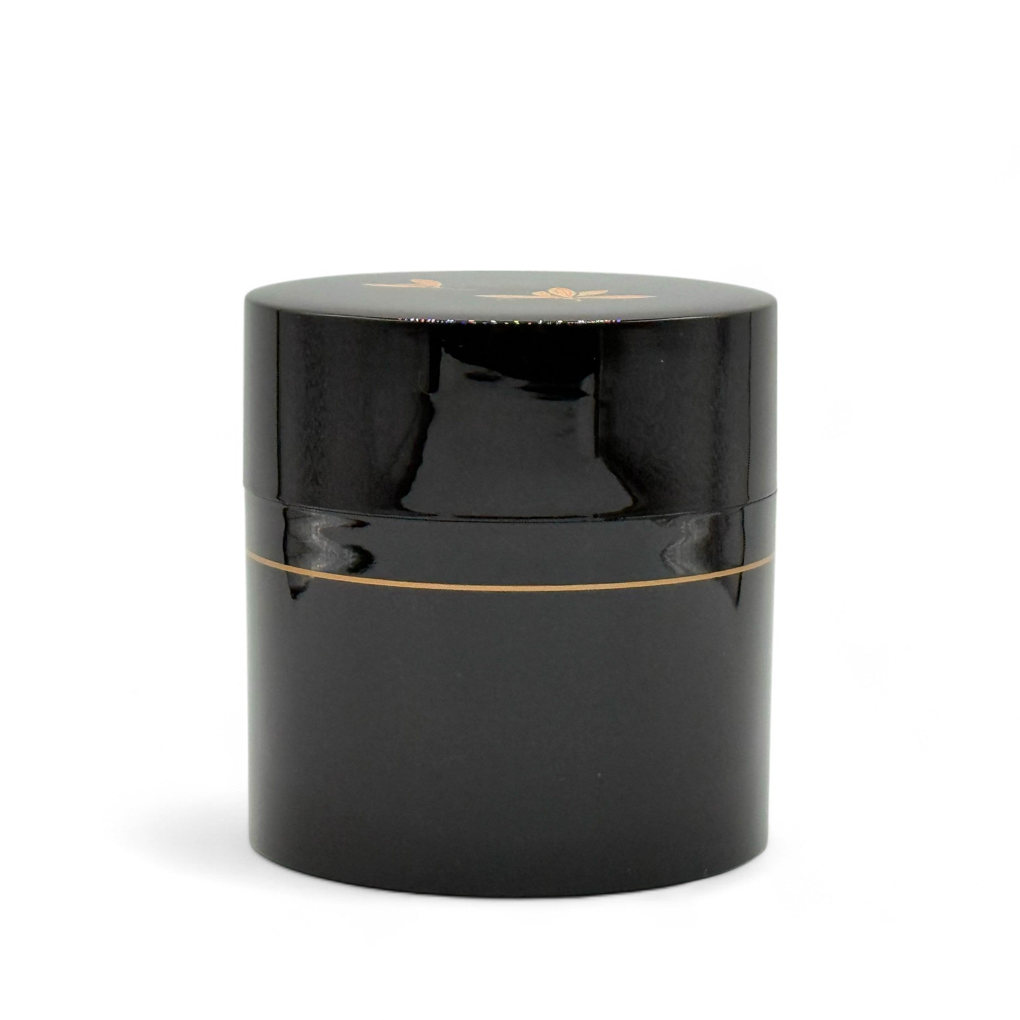 Inoue Tea Tame Golden Leaf Brown Resin Lacquered Tea Canister - Japanese Chazutsu