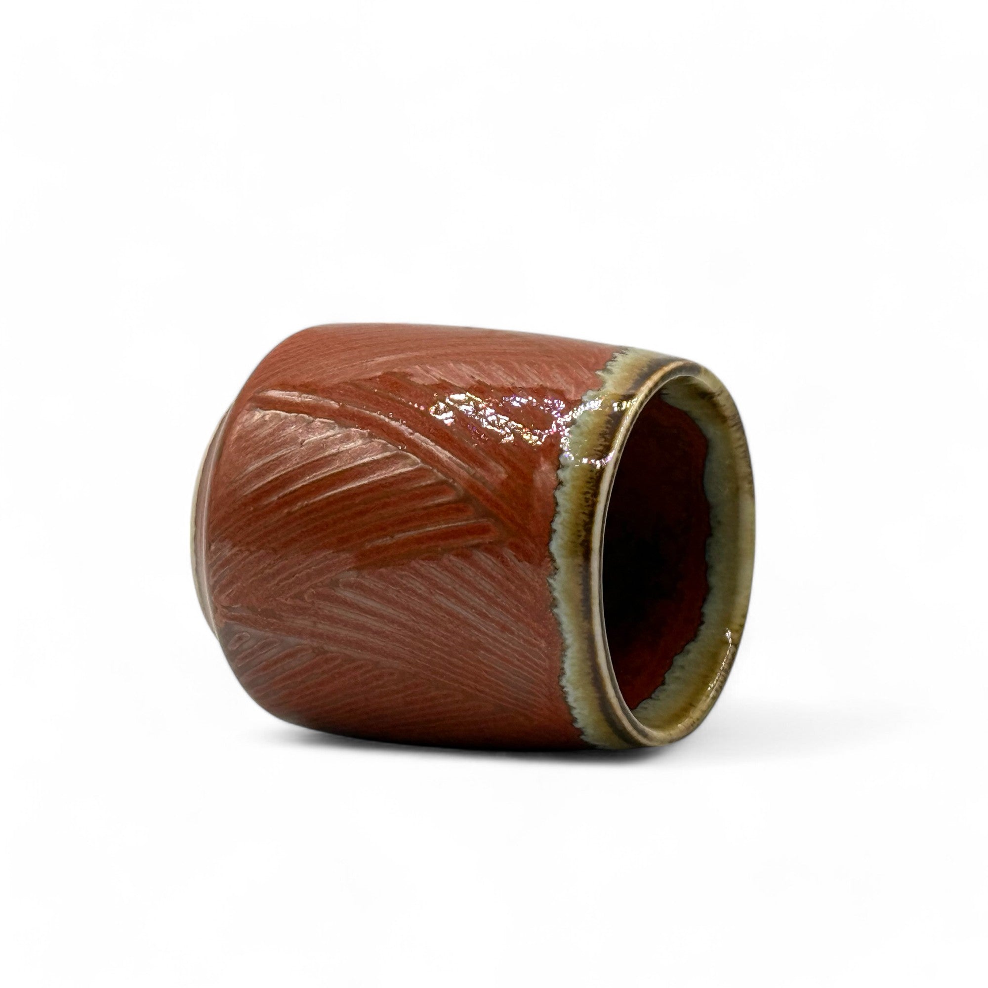 Shun Nagashi Red Mino-yaki Yunomi - Thumbnail 4