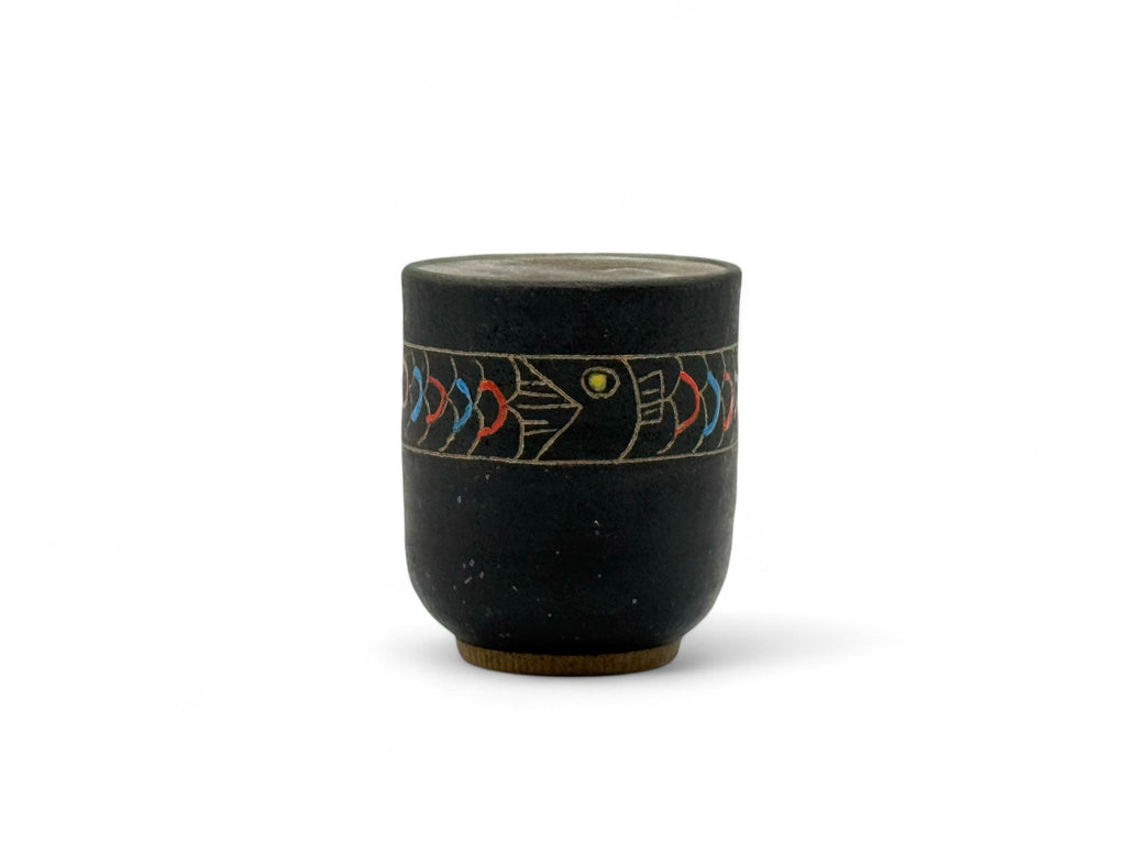 Inoue Tea Sakana Black Fish Mino-yaki Yunomi - Japanese Teacup