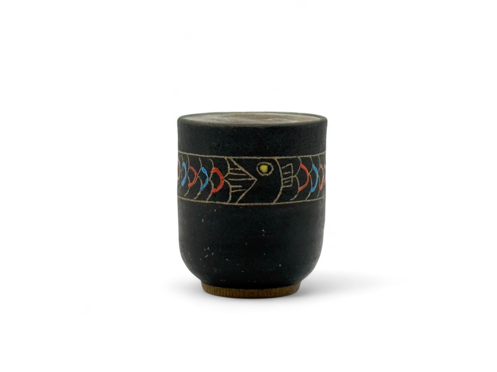 Inoue Tea Sakana Black Fish Mino-yaki Yunomi - Japanese Teacup