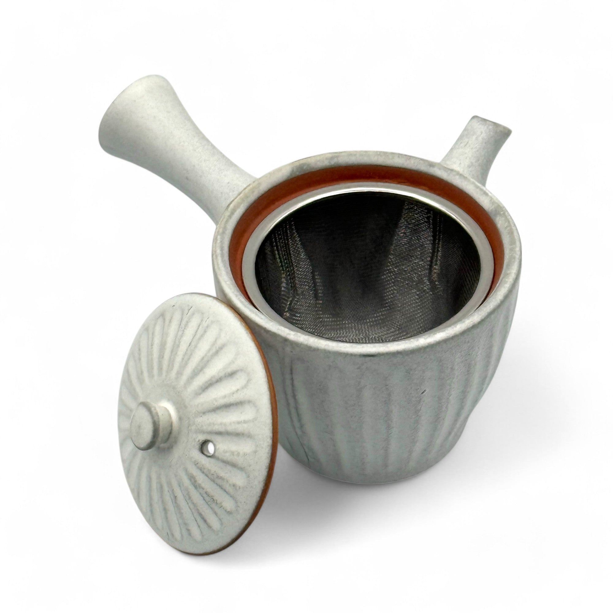Inoue Tea Kiku Kohiki Rustic White Tokoname-yaki Kyusu - Japanese Teapot