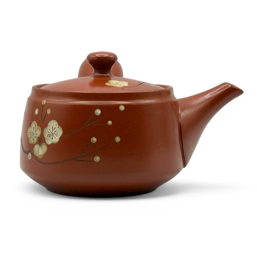 Inoue Tea Fusensaku Hakubai White Blossom Red Tokoname-yaki Kyusu - Japanese Teapot