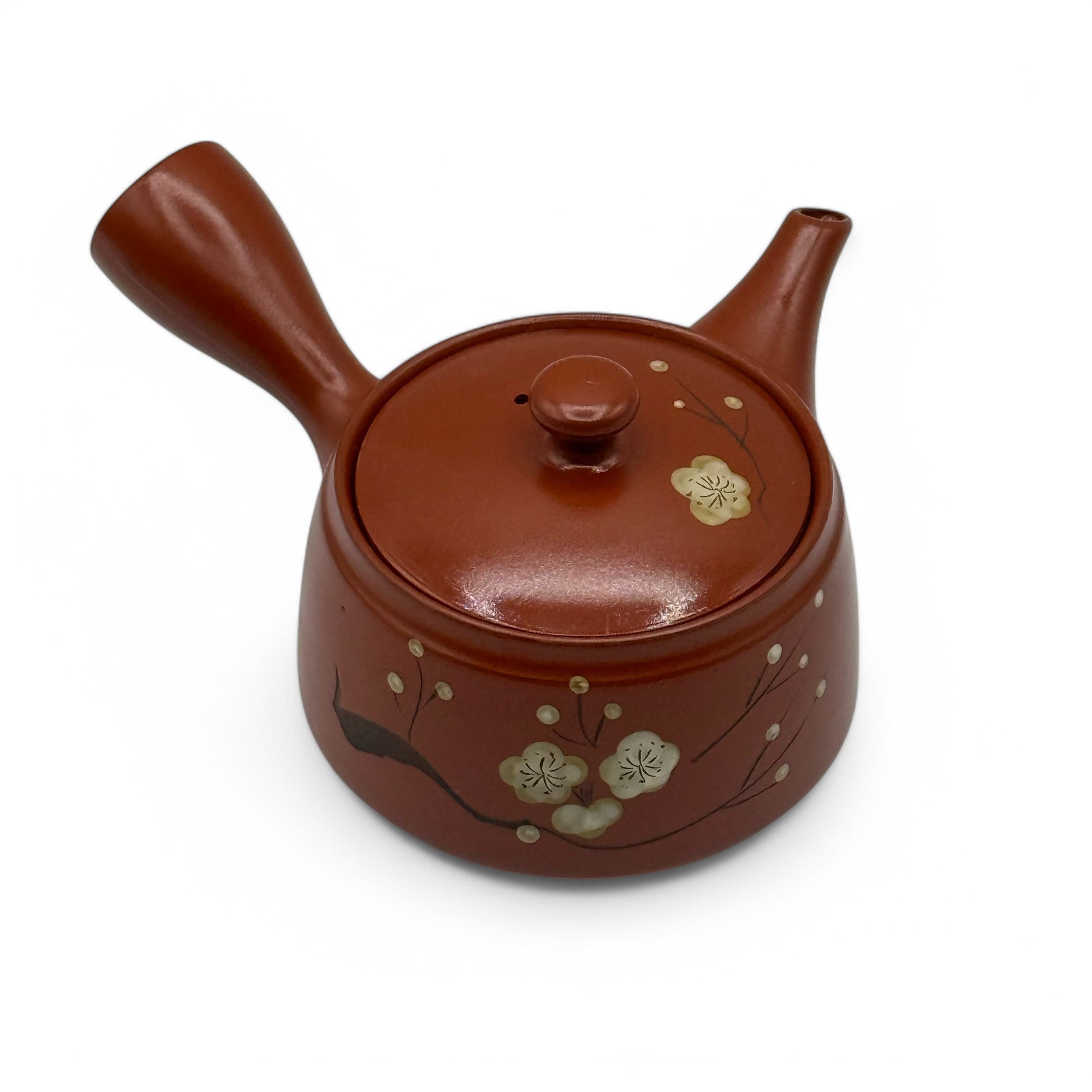 Inoue Tea Fusensaku Hakubai White Blossom Red Tokoname-yaki Kyusu - Japanese Teapot