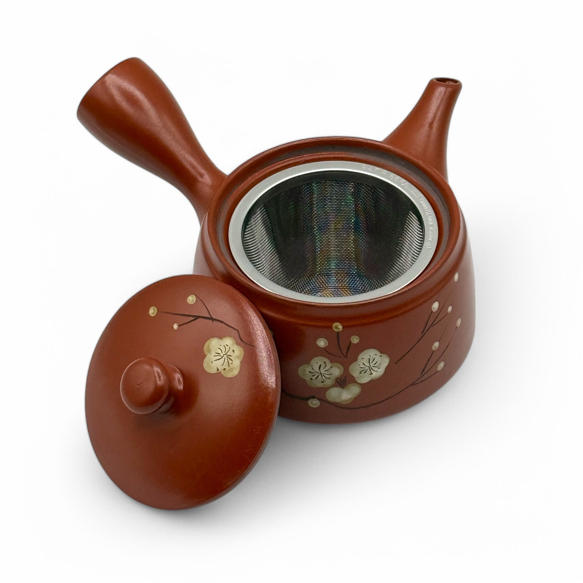 Inoue Tea Fusensaku Hakubai White Blossom Red Tokoname-yaki Kyusu - Japanese Teapot