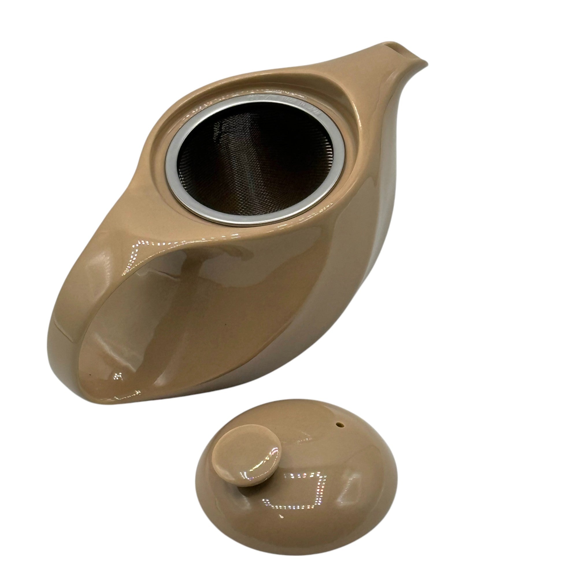 Inoue Tea Rakuchin Beige Mino-yaki Porcelain Kyusu - Japanese Teapot
