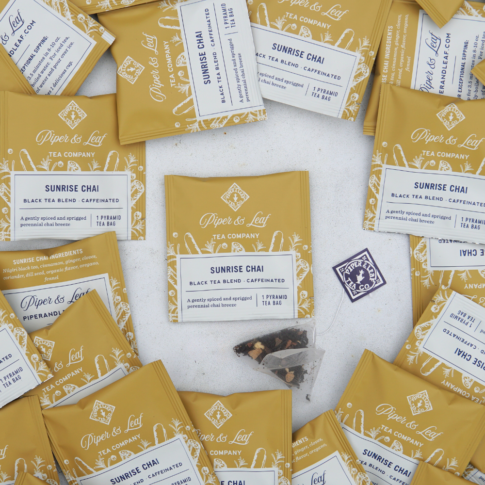 Piper and Leaf Sunrise Chai Case of Individually Wrapped Tea Bags- 50ct