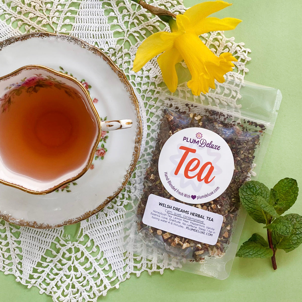 Plum Deluxe Welsh Dreams Herbal Tea (Vanilla - Lemon - Mint)