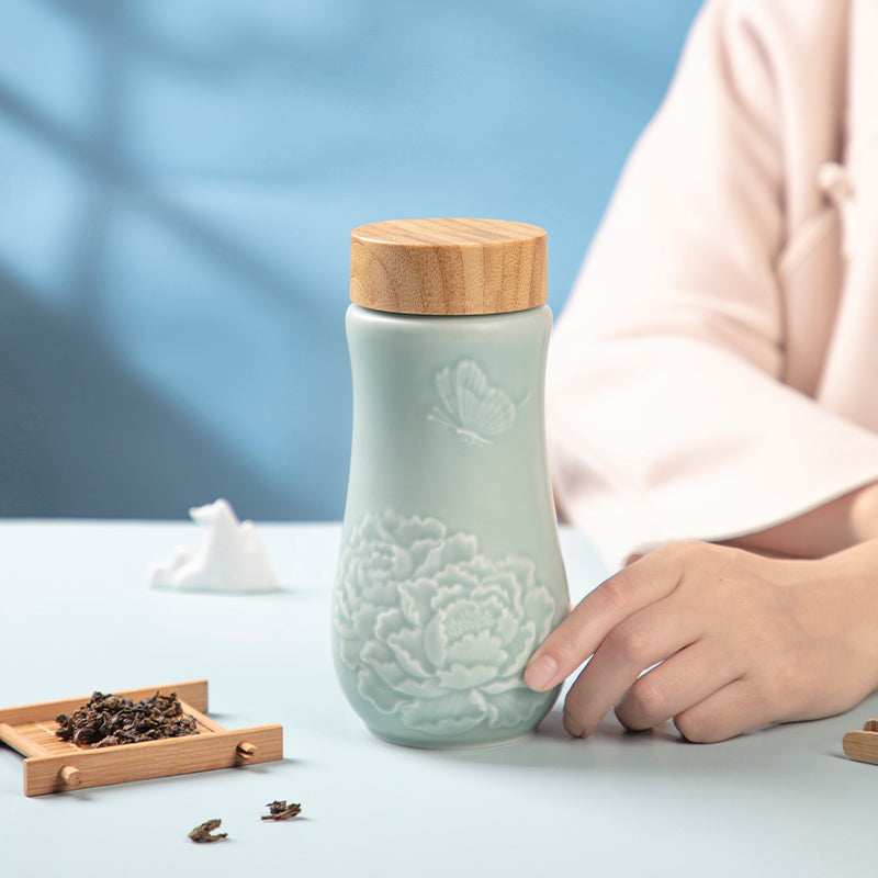 Acera Golden Age Peony Ceramic Tea Tumbler - Thumbnail 5