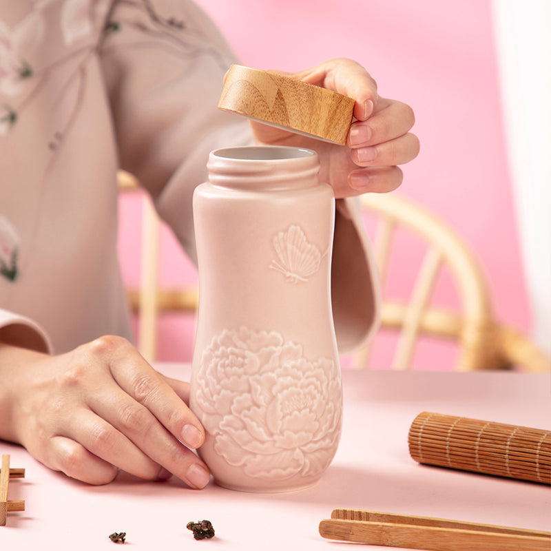 Acera Golden Age Peony Ceramic Tea Tumbler