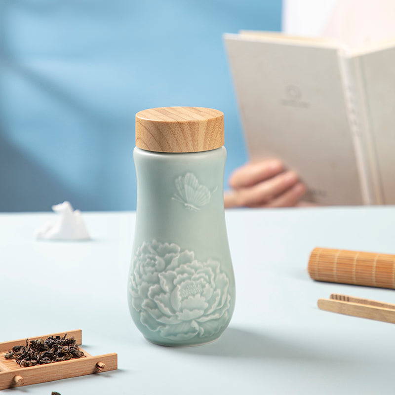 Acera Golden Age Peony Ceramic Tea Tumbler