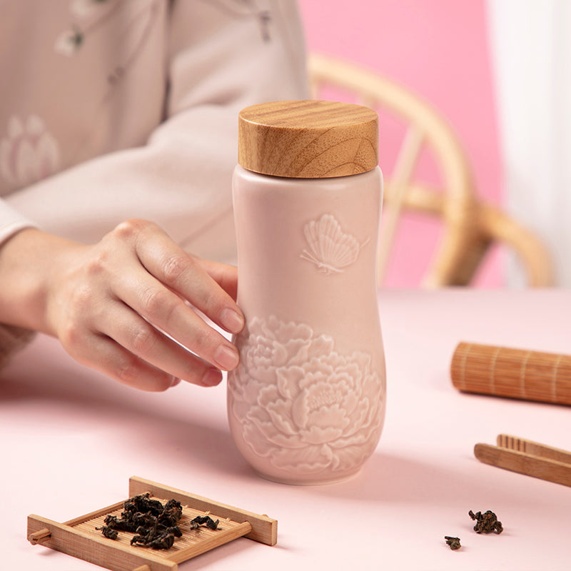 Acera Golden Age Peony Ceramic Tea Tumbler - Thumbnail 3