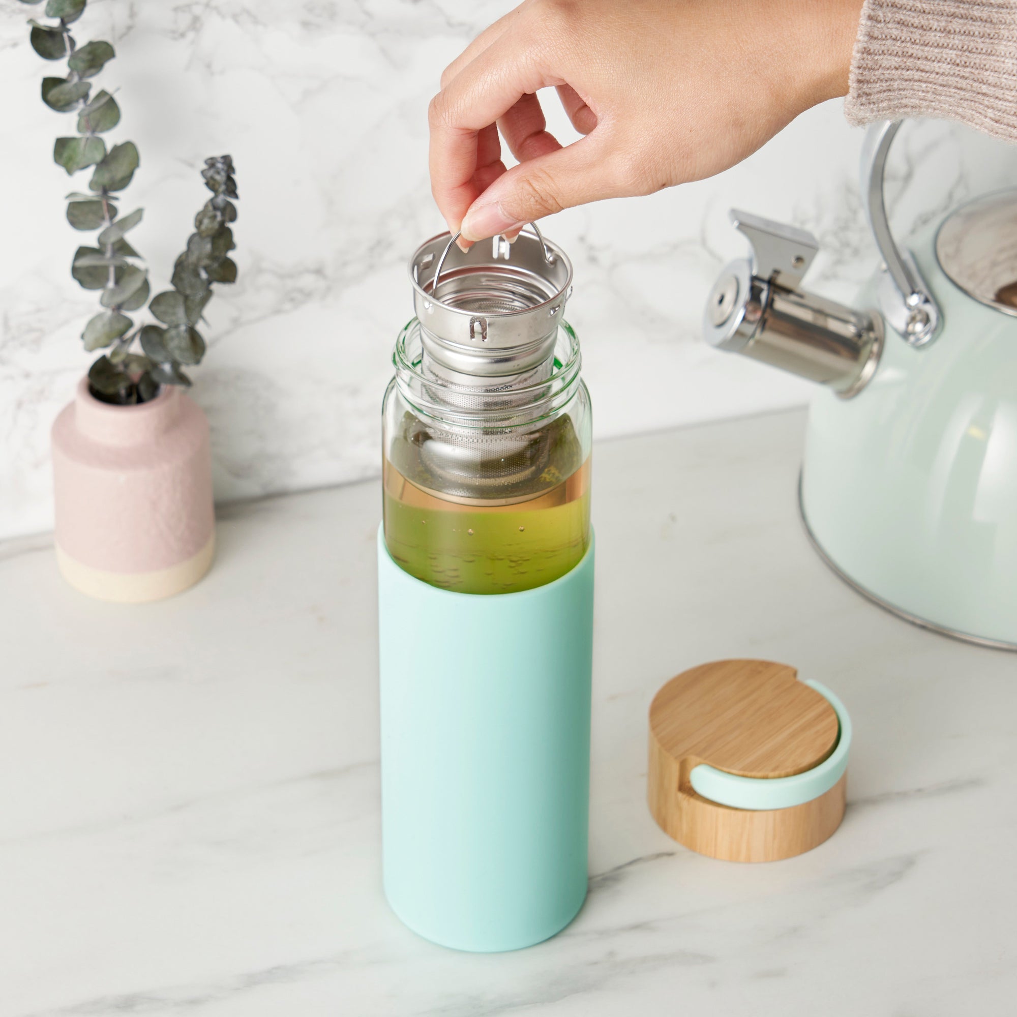 Pinky Up Dana Glass Travel Mug in Turquoise