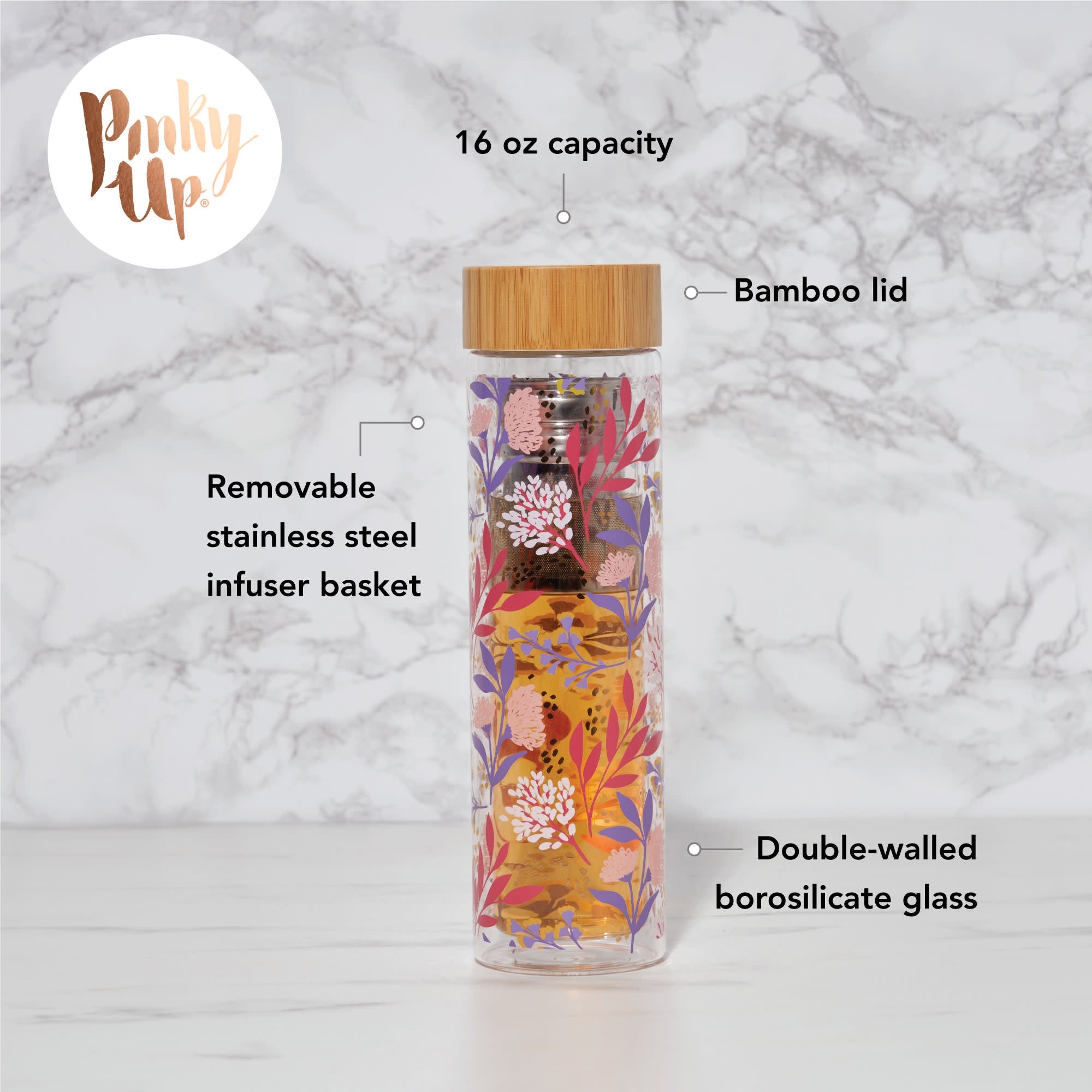 Pinky Up Blair: Botanical Bliss Glass Travel Infuser Mug