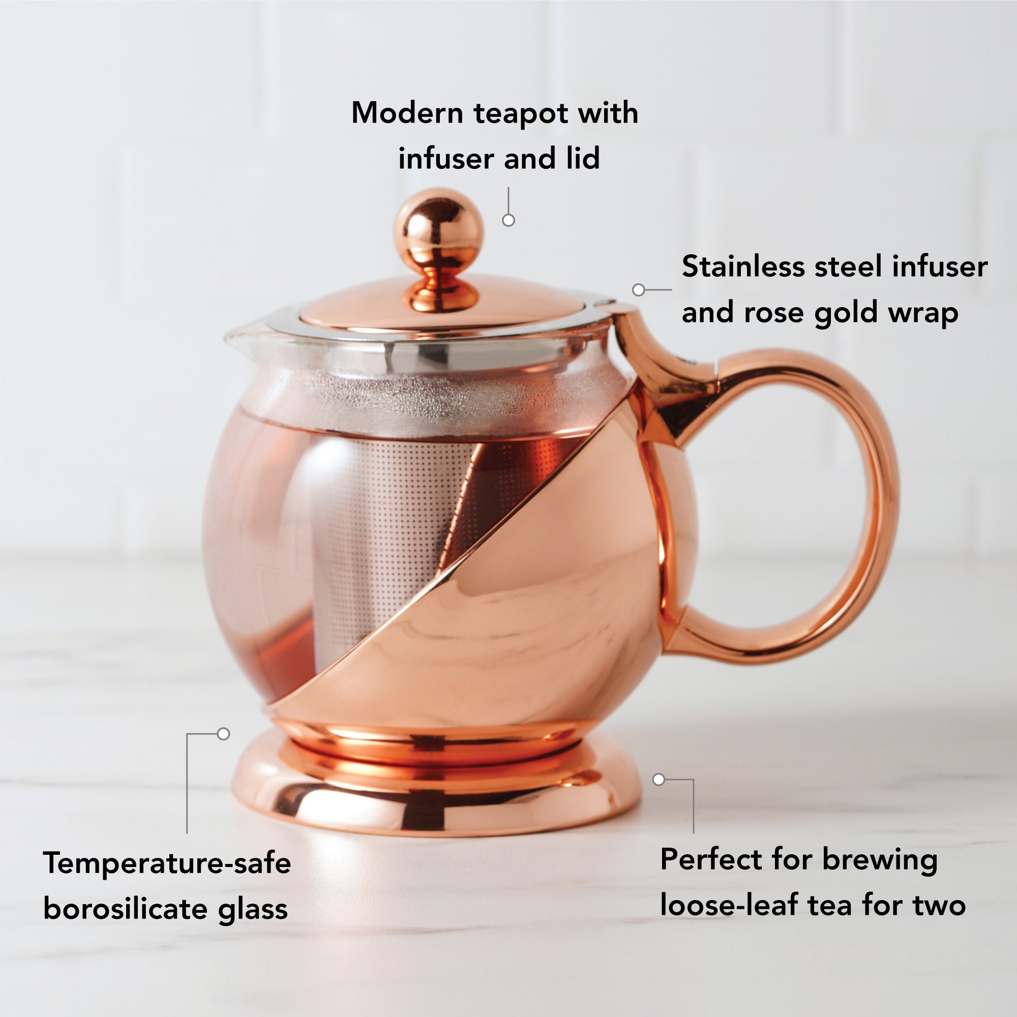 Pinky Up Shelby Glass and Rose Gold Wrapped Teapot