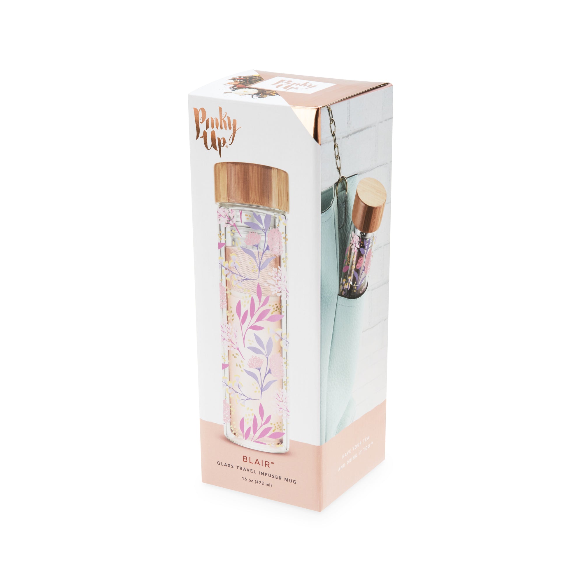 Pinky Up Blair: Botanical Bliss Glass Travel Infuser Mug