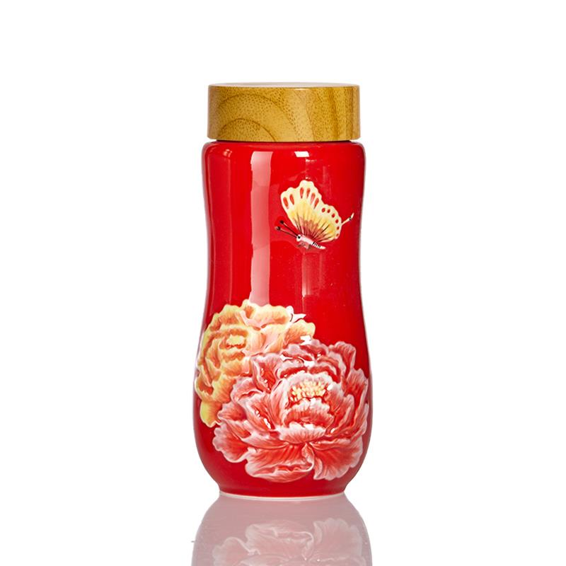 Acera Golden Age Peony Ceramic Tea Tumbler
