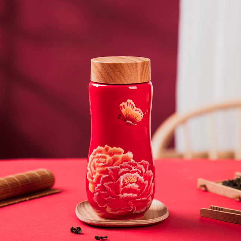 Acera Golden Age Peony Ceramic Tea Tumbler