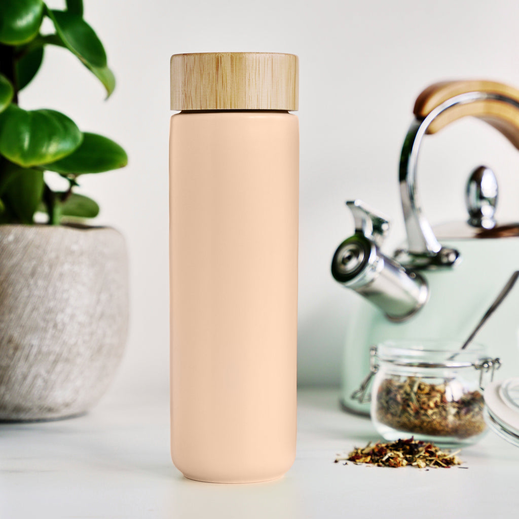 Pinky Up Tatyana Ceramic To-Go Infuser Mug in Coral