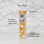 Pinky Up Blair: White Leaf Pattern Glass Travel Infuser Mug