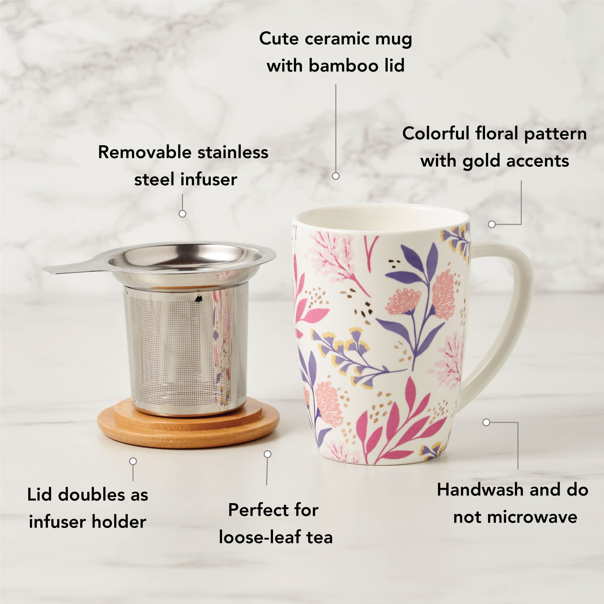 Pinky Up Bailey: Botanical Bliss Ceramic Tea Mug & Infuser